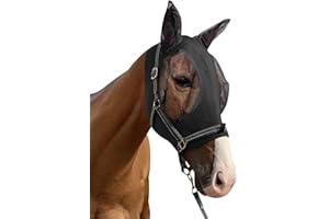 SWEETONE Fliegenmaske Pferde, Fliegenhaube Pferde, Pferde Fliegenmaske mit Ohren UV-Schutz Elastizität Pferde Fliegenmaske,Super Fit Pferdefliegenmaske schwarz(L)