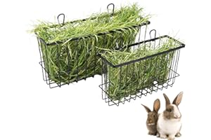 ZOEQIDE Heuraufe Kaninchen & Meerschweinchen – 2er Set Große & Mittlere Futterraufe mit 2 Haken pro Korb, Stabile Metallkonstruktion für Kaninchenstall und Kleintiergehege
