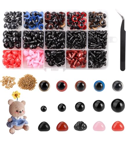 90 Occhi E Nasi Di Sicurezza Per Amigurumi - Nero, 10-22 Mm, Con Rondelle, Per Peluche Fai-da-te - Foto 13