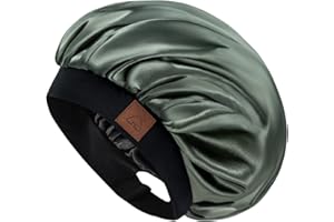 Hat Hut Bonnet Satin Soie Cheveux Nuit pour Femme Homme - Bonnet pour Cheveux Bouclés Naturels - Large Bande réglable - Double Couche
