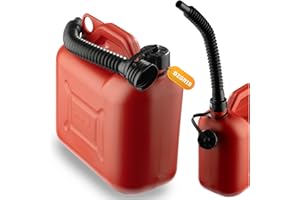 BEGRIS® Kanister Plastikowy 5L Na Paliwo, Olej, Bezynę, Baniak na Ropę z Lejkiem Atest, Czerwony Kanister Paliwowy 25 cm x 26 cm x 13,5 cm