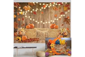 RUYI Fall Pumpkin Photography Backdrop Autumn Harvest Hay Glitter Wooden Background 7x5FT Maple Sunflowers Newborn Baby Shower Banner Party Decorations Photo Booth Props