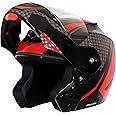 Vega Crux Dx Checks ISI Certified Gloss Smooth Finish Flip-Up Helmet for Men and Women with Clear Visor(Black Red, Size:L)