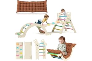 Yrthe Voitom Escalade Enfant Arche Montessori Bebe 7 en 1 Triangle d'escalade Bois avec Arche Eveil, Toboggan Échelle Coussin Toboggan, Parcours Motricité Bébé pour Tout-Petits Bébé 1 Ans+ (Couleur)
