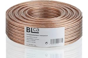 DCSk BLca Câble de haut-parleur LS, vendu au mètre, avec marquage de polarité, qualité CCA, 10 m, 2 x 2,5 mm², transparent, pour chaîne stéréo, enceinte isolé etc