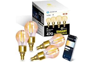 Aigostar Lampadine Alexa, Lampadine Led E14 Vintage, G45 Ambra Lampadine Filamento a Globo, 4.5W, 470LM, Bianco Caldo Dimmerabile 2700K - 6500K, Compatibile con Alexa e Google Home, 4 Unità