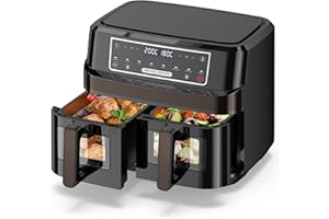 ‎EMPHSISM Hot Air Fryer, 2 Chambers, 10 L Airfryer XXL with Visualised Window, 8-in-1 Dual Zone Blaze Air Fryer with 2 x 5 L Drawers, Touch Screen, Hot Air Fryer, Double Chamber, Low-Fat, Less Oil Cooking