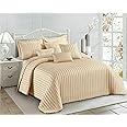 Prime Linen 3 Piece Quilted Bedspread Embossed Pattern Comforter Bedding Set Bed Throw with Pillow Shams (Pom Pom Beige, King)