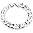 Miabella 925 Sterling Silver Italian 12mm Solid Diamond-Cut Cuban Link Curb Chain Bracelet, 8, 8.5, 9 Inch Jewelry for Men