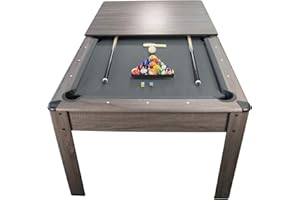 PLAY4FUN Billard Américain Ambiance 7Ft - 226,5 x 126,5 x 80 cm avec Accessoires et Plateau dînatoire - Gris et Tapis Gris