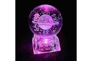 MEEC Holograma de Bola de Cristal 3D Grabado con Láser con Base de Luz LED de Colores, Decoración de Oficina en Casa, con Caja de Regalo (Moon girl60mm)