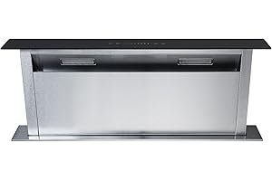 Cookology CDD900BK 90cm Downdraft Cooker Recirculating Chimney Hood Kitchen Island Extractor Fan, 4 Speed Touch Control with LED Light - in Stainless Steel