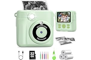 Camara Fotos Infantil Instantanea,GREENKINDER Camara Fotos Infantil,2.4" HD 1080P Cámara Instantánea para Niños con Tarjeta de 32GB,Bolígrafos de Colores y Papel de Impresión,Regalos Juguete