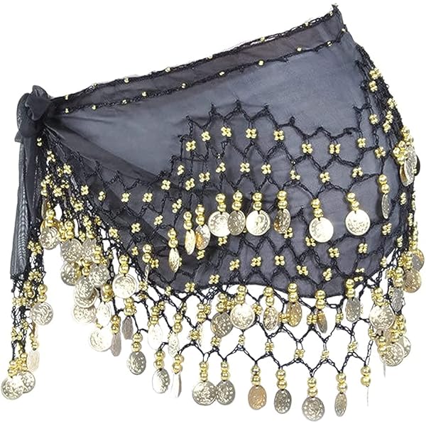 LUOEM dames buikdansriem, chiffon heupdoek, dansdoek met munten voor buikdansen