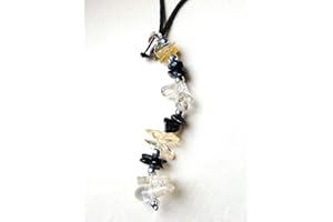 KRYSTAL GIFTS UK Stones of Abundance & Protection - Reiki Healing Energy Charged Citrine & Black Tourmaline Crystal Chip Keyring/Mobile/Bag Charm (Beautifully Gift Wrapped)