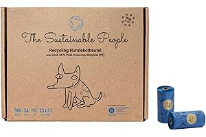 The Sustainable People, 360 Sacchetti riciclabili per deiezioni canine, Prodotto nell'UE, grandi, a prova di perdite, min 80% di riciclato post-consumo, certificati Blue Angel, 24 rotoli 360 sacchetti