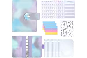 Touchfutrue Budget Planner, A7 Binder Budget Notizbuch, Ringbuch Leder Budget Geld Organizer Sparen Mit Folien, Finanzplaner Cash Stuffing Haushaltsbuch mit Geldfacher für Sparbuch (Violett)