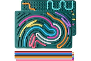 PNRSKTER Sensory Board, Silicone Sensory Toys for Autism, Double-Sided Sensory Activity Board for Stress Relief, Calming, Focus, ADHD | 3+ Year Old | With 20 Strings (Green, Rectangular)