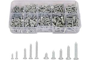 AMLOOPH Self Tapping Small Screws For Wood, 535pcs M2 M2.5 M3 Small Wood Screws Assortment, 6-8-10-12-16-20mm Flat Head Assorted Tiny Fastening Screw Set Mixed, Pack With Plastic Box