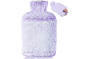 BOLEi Borsa Acqua Calda - 2L Borsa Dell'acqua Calda A Tenuta Stagna, Con Tasca A Marsupio, Gomma Naturale + Borsa Acqua Calda Peluche, Bottiglia di Acqua Calda Grande Mano Caldo (Viola)
