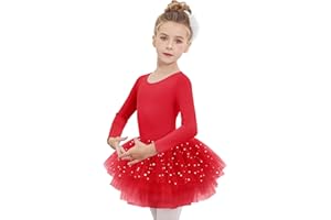 Arshiner Girls Ballet Dress Cotton with 4-Layer Sequins Tutu Skirts Long Sleeve Ballet Leotard for Girls Ballerina Costume Toddler Balletoutfit Kids Gymnastics Dance, Age 2–10 Years