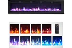 FlameKo Wilton 70"/178cm Electric Fireplace, Wall Mounted, Recessed, 9 Colour Flame Effect, Media Wall Compatible, 900W - 1800W Heater, Remote Control