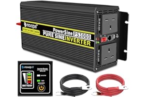 Novopal 3000W 6000W Pure Sine Wave Inverter 24V DC to 240V AC Power Converter with 2 UK Sockets,1 USB,16.4FT Remote Control, 2 Cooling Fans,for RV,Boat,Truck,Camping,Home