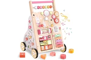 WEILIM Girello in legno per bambini, girello a spinta con ruote, centro attività Montessori per 12+ mesi, altezza regolabile, giocattolo per imparare a camminare per bambini e bambine di 1 anno (Natura)