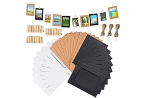 TAOBOSEC Marco de Fotos de Papel Kraft, 30 Piezas Papel de Bricolaje Set 15,5 x 11,5 cm Fotos Álbum Colgante con Clips y Cuerda Marco para Colgar en Pared para Colgar Fotos Manualidades y Decoración
