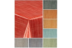 ‎LARO laro Wachstuch-Tischdecke Wachstischdecke Gartentischdecke Leinenoptik, Muster:Leinenoptik Rot Orange, Größe:100x140