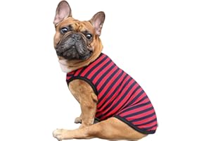 iChoue French Bulldog Striped T Shirts Clothes for Medium Dogs Vest Tank Tops Puppy Large Frenchie Pug English Boston Terrier Pitbull Red Blue Strips - L Plus
