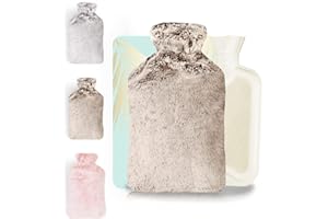 RISSLER Borsa Acqua Calda Peluche 2L con Fodera Copertura Foderata - Boule Acqua Calda en Gomma Super Morbida, nostra borse Adattarsi per il Sollievo il dolor e per Scaldaletto (Premium Marrone)