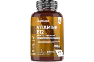 WEIGHTWORLD Vitamine B12 Vegan 1000mcg, 450 Micro Comprimés Méthylcobalamine Biodisponible - La vitamine B12 contribue à un métabolisme énergétique normal & au fonctionnement normal du système nerveux (EFSA)