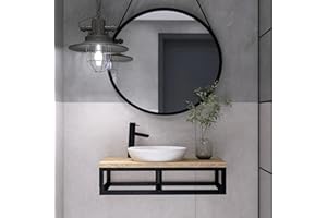 ‎FERRO MODERN DESIGN FERRO modern design Eschenholz Waschtischplatte 60x35x21cm für Aufsatzwaschbecken - Massivholz Wandkonsole Schwarz, Waschbeckenunterschrank Hängend