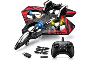 TOY GARDEN RC 2.4GHz Remote Control Floating Fighter Plane, USB Rechargeable RC Airplane with 360° Stunt Roll, One-Key Takeoff & Landing, LED Lights, 3 Speed Modes, Drone Toy for Kids 6+