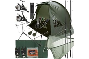 DNA Deluxe Complete Carp Coarse Fishing 2x 3pc 12ft Rods and 2x 2BB Reel Combo Set Up Including Pod, Shelter/Bivvy Tackle and Alarms!
