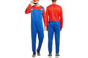 Soanwind Party Costumes, 4 Pack Cosplay Costume Accessories Kits with Bodysuit, Hats Cap, Mustaches, White Gloves, Bros Fancy Dress Green Outfit Costume for Women or Men（Green）