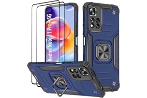 KANSi Hülle für Xiaomi Redmi Note 11 Pro+ Plus, Schutzfolie [2 Stück] Silikon TPU Hart PC Handy Hüllen 360 Grad Drehbar Ringhalter Bumper Stoßdämpfung Schutzhülle - Blau