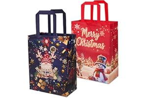 BIULDPY 2 bolsas grandes de regalo navideñas, reutilizables, de tela no tejida, color rojo y morado, para envolver regalos y entregar