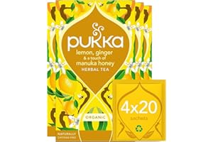 Pukka Herbs | Organic Lemon, Ginger & Manuka Honey Herbal Tea Box | Immune Boosting Infusion With Turmeric | Ideal For Daily Support | Caffeine Free | 4 Packs | 80 Plant Based Biodegradable Tea Bags