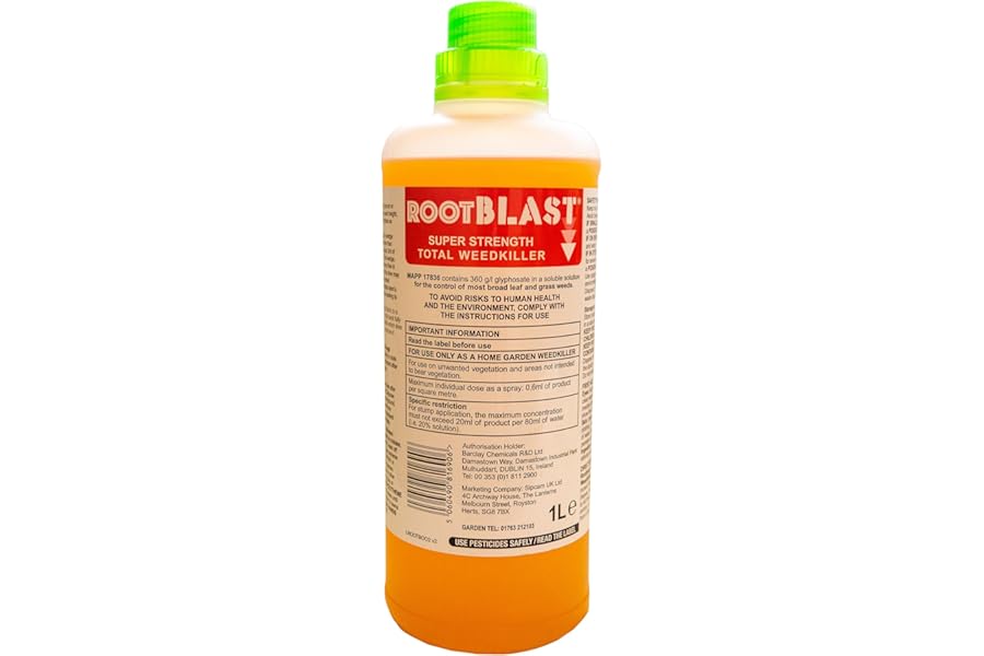 Rootblast | Super Strength Concentrated Total Weed Killer - Glyphosate for Effective Weed Control - Kills Weeds down to the their roots (1 x 1L), Packaging May Vary