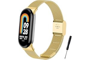 BDIG Strap compatible avec le Xiaomi Mi Band 9, Bracelet de remplacement en acier inoxydable avec boucle réglable pour le Mi Smart Band 8 Gold