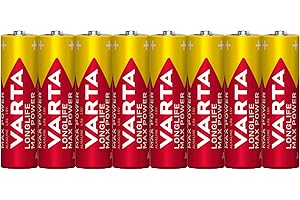 VARTA Piles AA, lot de 8, Longlife Max Power, Alcalines, 1,5V, adaptées aux appareils photo numériques, contrôleurs, tensiomètres, Made in Germany