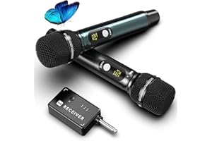 ECHOMUSSY Wireless Microphones, Professional UHF Dual Microphone with 240 ft Effective Range, 3ms Transmission Rate, Studio Grade Sound Pick Up Mic Head, Metal Body, Microphone Wireless for Singing