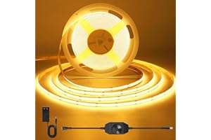 ACELUMO Tira LED COB Blanco Calido, Tira LED Continua con Alimentación y Regulador, CRI 92+, ancho 8 mm, Tira LED 3m para Gabinete, TV, Cocina, Sala de estar, 2700K