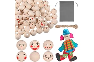 Livdouyu 100 Stück Holzperlen mit Gesicht, 20 mm Holzperlen, Holzkugeln mit Loch, Smile Puppenkopf Holzperlen, Natürliche Auffädeln Holzperlen Rund für DIY Armband Halskette Schmuck Handgefertigte
