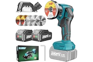 Yofuly Mini Amoladora Angular Batería Compatible con Maa-kita de 18V Batería, 2 Baterías de 4.0Ah, 76MM 19500RPM Radial Pequeña Eléctrica con 5 Discos de Corte y Cubierta Antipolvo para Cortar