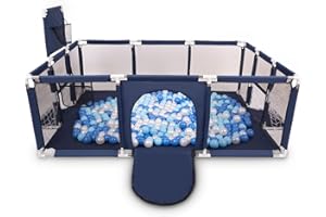 Selonis Baby Playpen Big Size Playground with 200 Balls for Kids, Dark Blue:Babyblue/Blue/Pearl