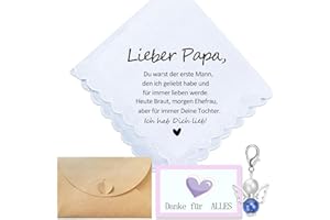 MKISHINE Hochzeits-Taschentuch für Papa, Freudentränen Geschenkset mit Karte und Schutzengel-Anhänger, | Hochzeit | Stofftaschentücher | Hochzeitsgastgeschenk Taschentuch Papa- Freudentränen ﻿