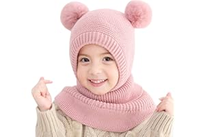 Qersh Kinder Mütze Mädchen Junge Winter Wintermütze mit 2 Bommel Warme Strickmütze Mädchen Dicke Kindermützen Winddicht Kälteschutz Mütze für Baby Kinder Mütze Skimütze Kinder Baby Schalmütze Winter